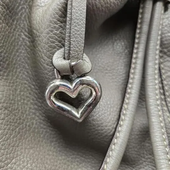 Brighton Gray Pebbled Leather Drawstring Bucket Purse with Shoulder Strap - Picture 3 of 16